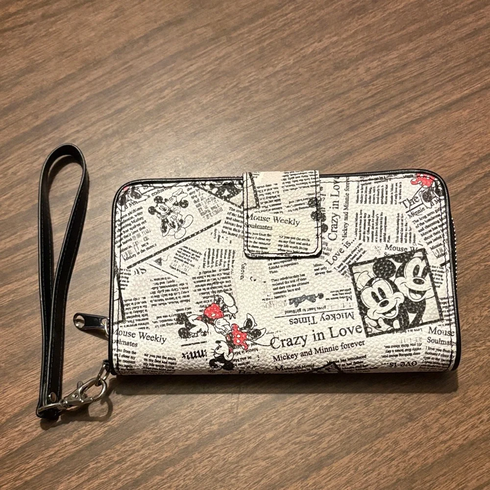 Disney Parks Mickey Minnie Mouse Crazy in Love Newspaper Wristlet